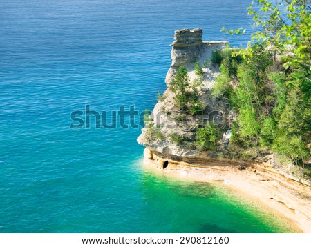 Miners Castle rock formation on Lake Superior, as ssen from Miners Castle overlook near Munising, Pictured Rocks National Lake shore