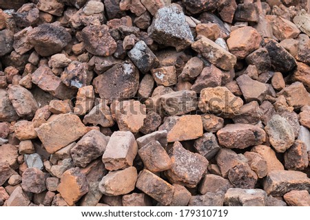 The closeup image of the pile of broken bricks