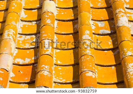 The pattern of the old yellow Chinese roof tiles