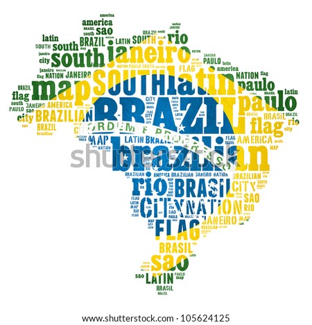 BRAZIL map words cloud of major cities with a white background