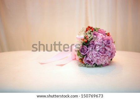 Beautiful bridal bouquet on the table. floral wedding theme