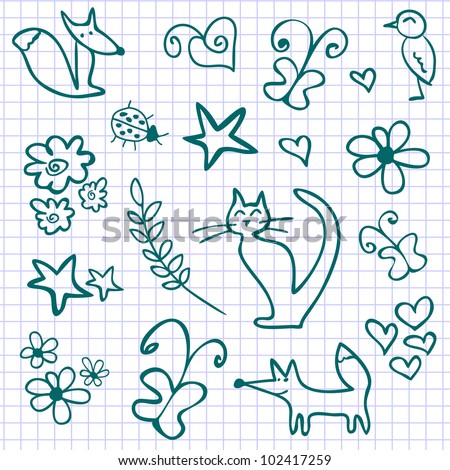 A Set Of Cute Doodles Stock Vector Illustration 102417259 : Shutterstock