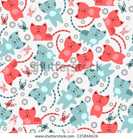 Seamless pattern with cute kittens Seamless pattern with cute kittens