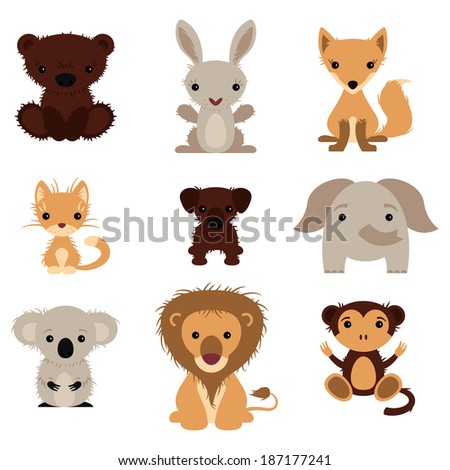 Set of various lovely animals, wild and pet