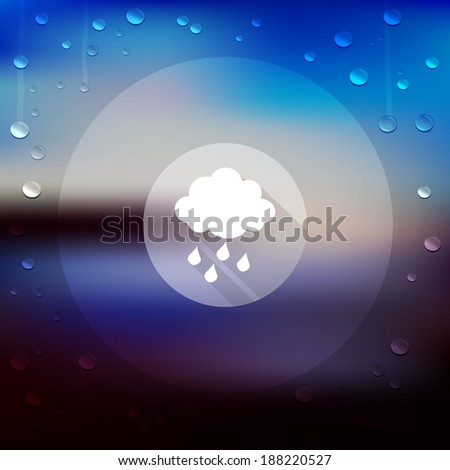 Rain icon on blurry landscape. Vector unfocused landscape. Raindrops. Web design