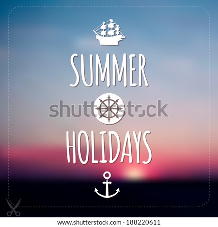 Summer holidays card. Blurry vector landscape. Sunset, sea, tourism