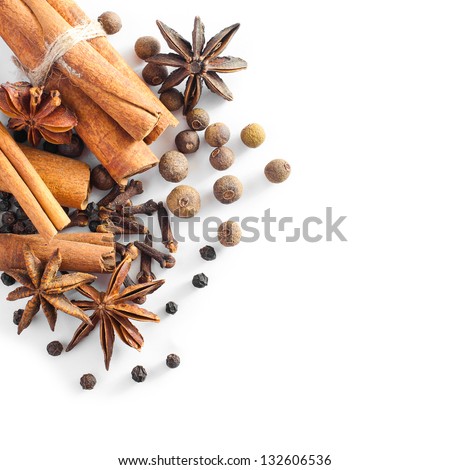 Various Spices On A White Background