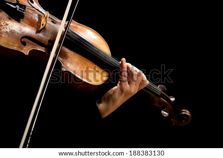 Hand of a woman playing the violin on a black background