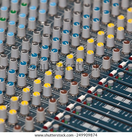 Fragment of a mixing console closeup