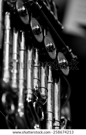 French Horn fragment closeup in black and white