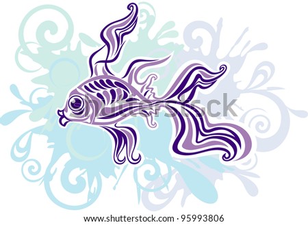 ornamental fish on an abstract background of the blots, and curls