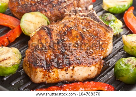 grilled pork chops with vegetables