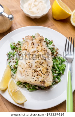 Cod  with Lentil, Rice and Silver Beet Pilaf