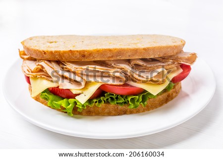 Healthy Wafer Thin Roast Turkey Breast, Cheese, Fresh Tomato and Lettuce Sandwich