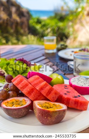 Healthy Seaside Vegan Breakfast with Fruit