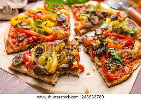 Super Healthy Vegan Whole Grain Vegetables and Mushrooms Pizza