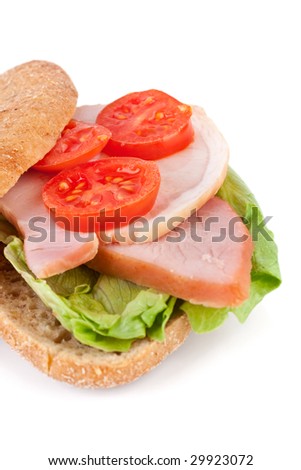 whole wheat  sandwich with vegetables and meet