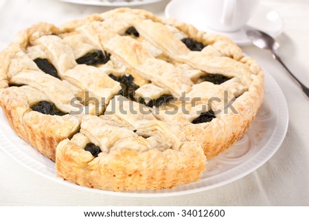 cheese and spinach pie on white plate