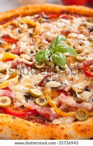ham, mushroom and vegetable pizza