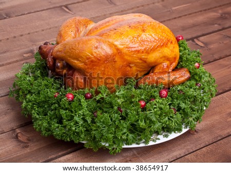 whole roasted chicken with parsley and cranberries