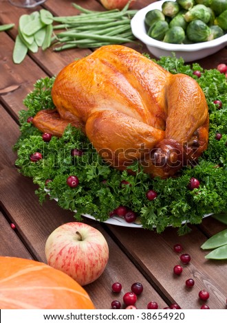 whole roasted chicken with parsley and cranberries
