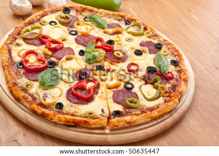 salami and vegetable  pizza