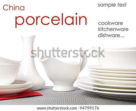 White porcelain plates, cups, saucers