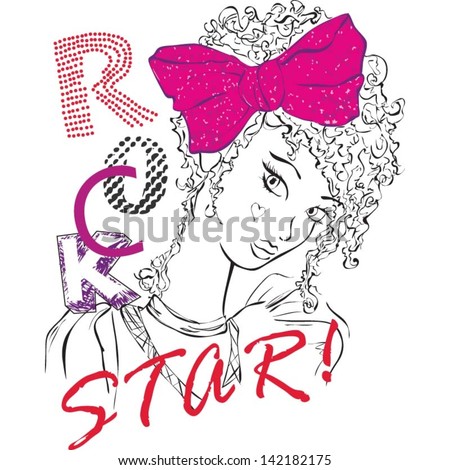 Rock Star Girl has Curly Hair and a Pink Bow Rock Star Girl has Curly Hair and a Pink Bow