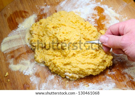 Mixing Pasta with Semolina Flour/Series on handmade pasta-making using traditional ingredients, eggs, yolks, olive oil, salt & hard semolina in place of AP flour.