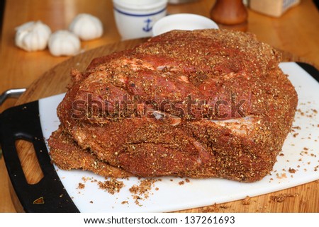 Pork Shoulder/Boston Butt with dry spice rub applied prior to marinate