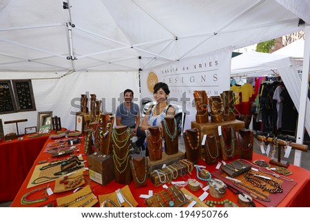 NEW YORK CITY - MAY 25 2014: The Washington Square Outdoor Art Festival, founded by Jackson Pollack & William de Kooning, celebrates its 84th year in Greenwich Village. Saskia de Vries jewelry & craft