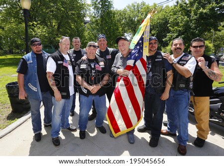 NEW YORK CITY - MAY 26 2014: The 146th annual King's County Memorial Day Parade, one of the nation's oldest, honored fallen & living veterans in the streets of Bay Ridge, Brooklyn. Highlanders MC