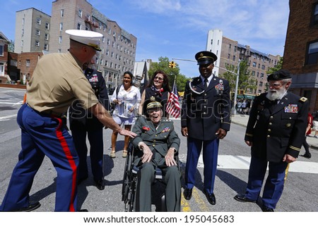 NEW YORK CITY - MAY 26 2014: The 146th annual King's County Memorial Day Parade, one of the nation's oldest, honored fallen & living veterans in the streets of Bay Ridge, Brooklyn. Chaplain & comrades