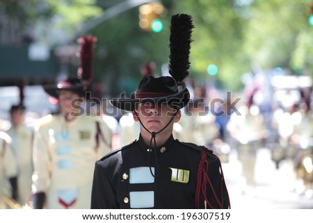 NEW YORK CITY - JUNE 12014: The 50th annual Israel Day Parade drew thousands to the Upper East Side of Manhattan to honor the state\'s 66th anniversary. Windsor Academy march leader