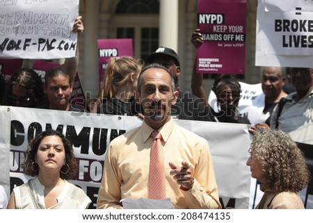 NEW YORK CITY - JULY 31 2014: VOCAL NY, the Justice Committee & other activist coalitions rallied with NY City Council members in front of City Hall demanding reform from the NYPD.