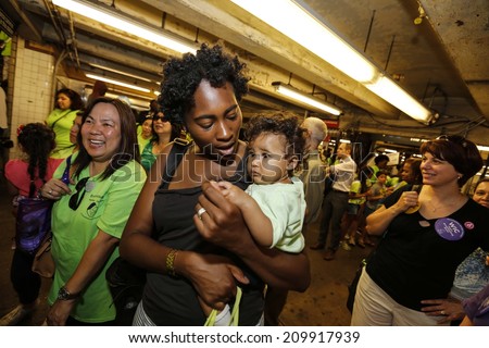 NEW YORK CITY - AUGUST 8 2014: the NYC Breastfeeding Leadership Council staged a rally at City Hall followed by a Breastfeeding Subway Caravan to celebrate the 20th anniversary of Civil Rights Law 79e