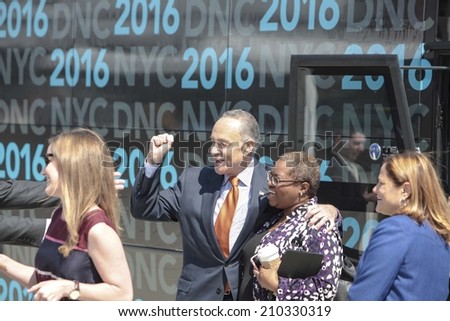 NEW YORK CITY - AUGUST 11 2014: Led by US Senator Charles Schumer local officials brought Democratic National Committee members to Barclays Center, Brooklyn, to persuade them to set the 2016 DNC there