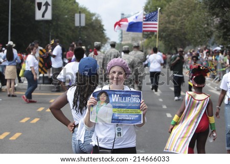 NEW YORK CITY - AUGUST 1 2014: West Indian Day Carnival parade on Labor Day draws more than a million spectators as it celebrates Caribbean culture along Eastern Parkway in Brooklyn.