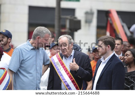 NEW YORK CITY - SEPTEMBER 6 2014: NYC\'s official Labor Day parade, held a week after Labor Day weekend, provided candidates the opportunity to reach out to union-friendly voters on Fifth Avenue