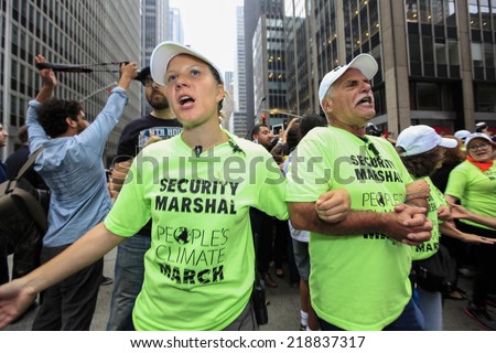 NEW YORK CITY - SEPTEMBER 21 2014: the People\'s Climate March in Manhattan brought several hundred thousand people for a march from Columbus Circle through Midtown calling attention to global warming