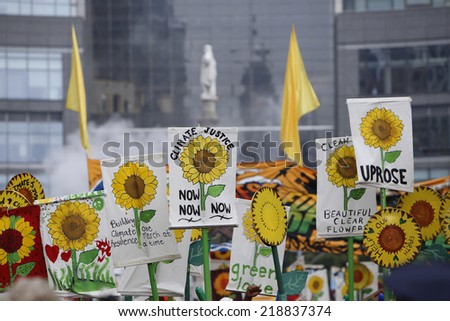 NEW YORK CITY - SEPTEMBER 21 2014: the People's Climate March in Manhattan brought several hundred thousand people for a march from Columbus Circle through Midtown calling attention to global warming