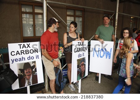 NEW YORK CITY - SEPTEMBER 21 2014: the People\'s Climate March in Manhattan brought several hundred thousand people for a march from Columbus Circle through Midtown calling attention to global warming