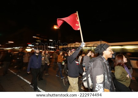 NEW YORK CITY - OCTOBER 11 2014: Activists from Take Back the Bronx staged a rally at Hunt\'s Point & march to the Grand Concourse in solidarity with renewed protests in Ferguson, Missouri