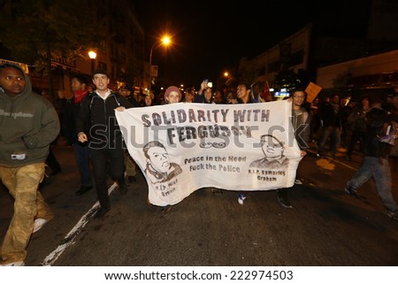 NEW YORK CITY - OCTOBER 11 2014: Activists from Take Back the Bronx staged a rally at Hunt's Point & march to the Grand Concourse in solidarity with renewed protests in Ferguson, Missouri