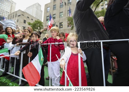 NEW YORK CITY - OCTOBER 13 2014: the 70th annual Columbus Day parade filled Fifth Avenue with thousands of marchers celebrating Italian-American pride.