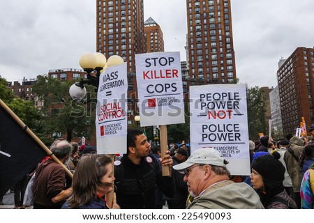 NEW YORK CITY - OCTOBER 22 2014: Stop Mass Incarcerations Network sponsored a Day of Resistance rally at Union Square Park followed by a march to Times Square in protest of nationwide police brutality