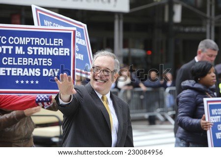 NEW YORK CITY - NOVEMBER 11 2014: the 95th annual Veteran\'s Day parade along Fifth Avenue is the largest Nov 11 celebration in the United States.NYC comptroller Scott Stringer