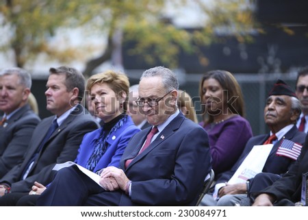 NEW YORK CITY - NOVEMBER 11 2014: the 95th annual Veteran\'s Day parade along Fifth Avenue is the largest Nov 11 celebration in the United States. US senator Charles Schumer