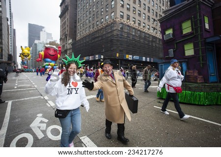 NEW YORK CITY - NOVEMBER 27 2014: the 88th annual Macy\'s Thanksgiving Day parade stretched from Manhattan\'s Upper West Side to Herald Square, viewed by 350,000 spectators.