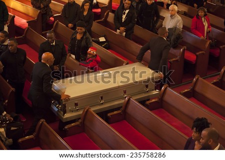 NEW YORK CITY - DECEMBER 6 2014: funeral services for Akai Gurley, shot to death by NYPD rookie officer Peter Liang, were held at Brown Baptist Church in Brooklyn.